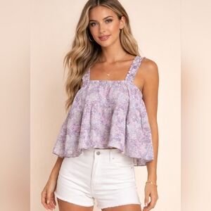 Moodie Floral Tiered High-Low Flowy Tank Top
